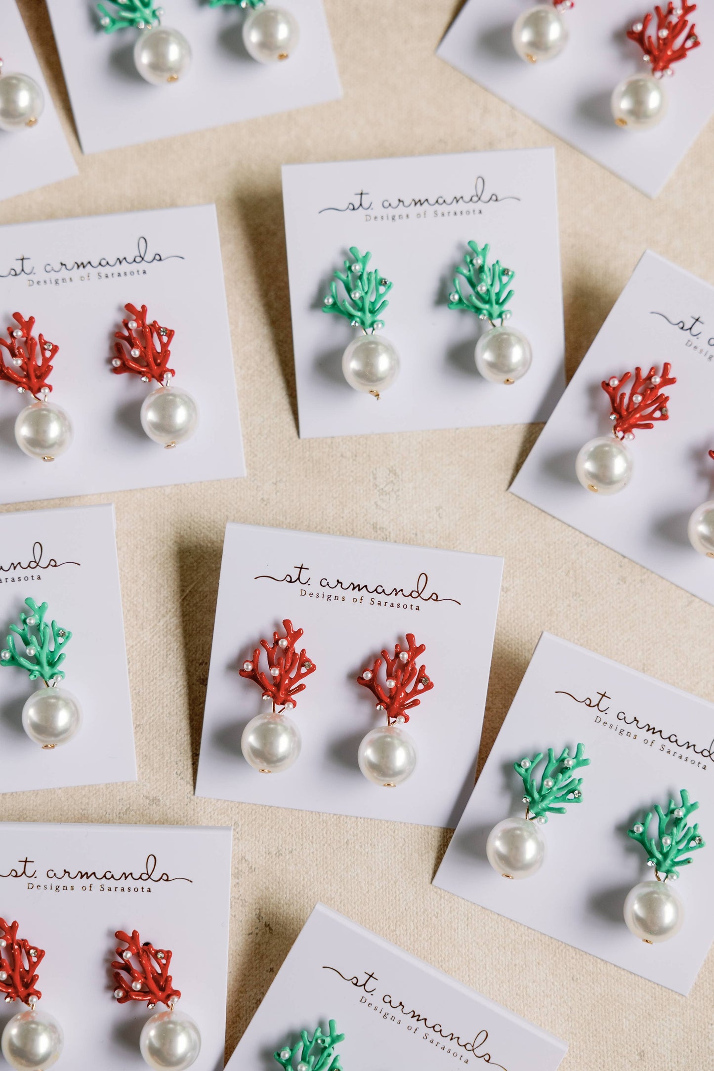 Pearl and Red Coral Mini Statement Earrings