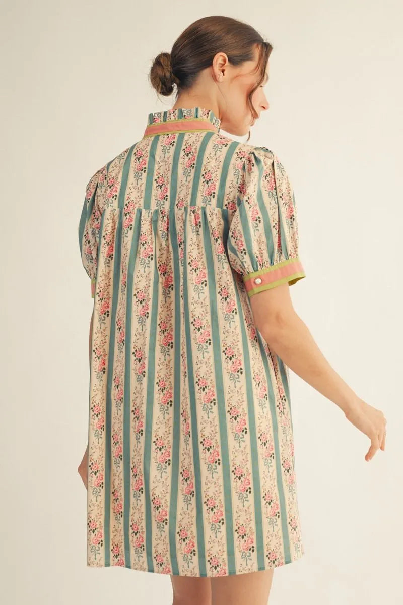 Joifl Jade Mix Hort Puff Sleeve Floral Babydoll Dress