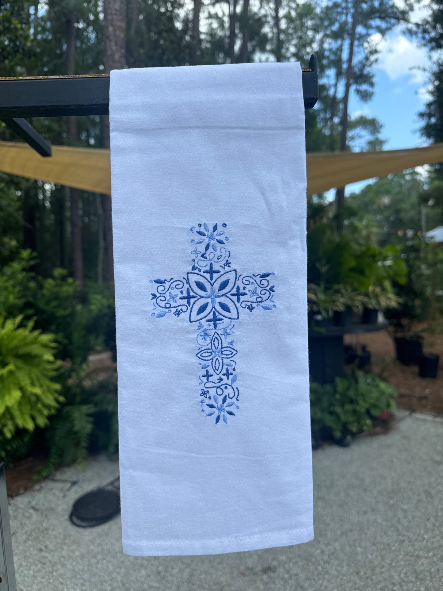 Towel - Blue Floral Cross