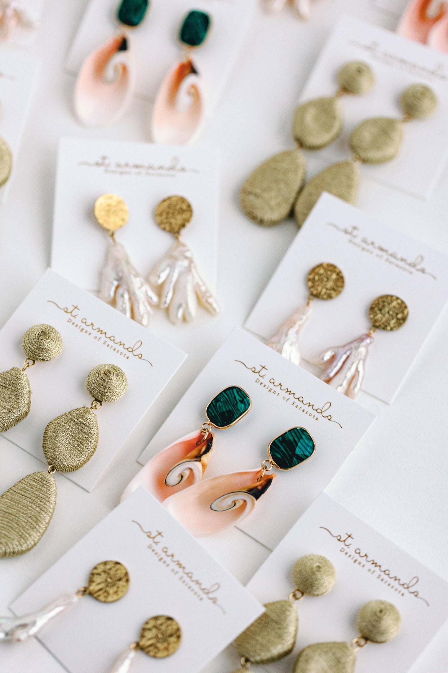 Pink Shell and Green Malachite Statement Earrings