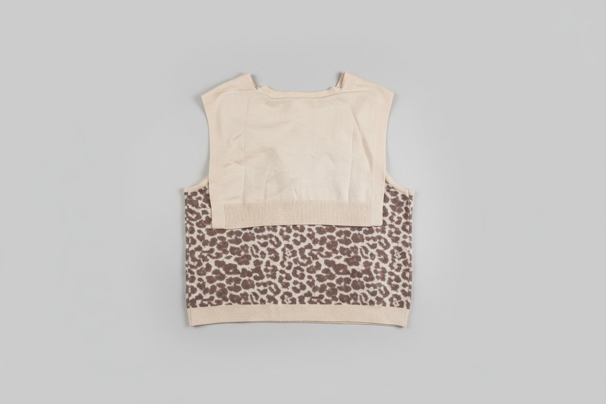 Leopard Print Sleeveless Sweater with Cardigan