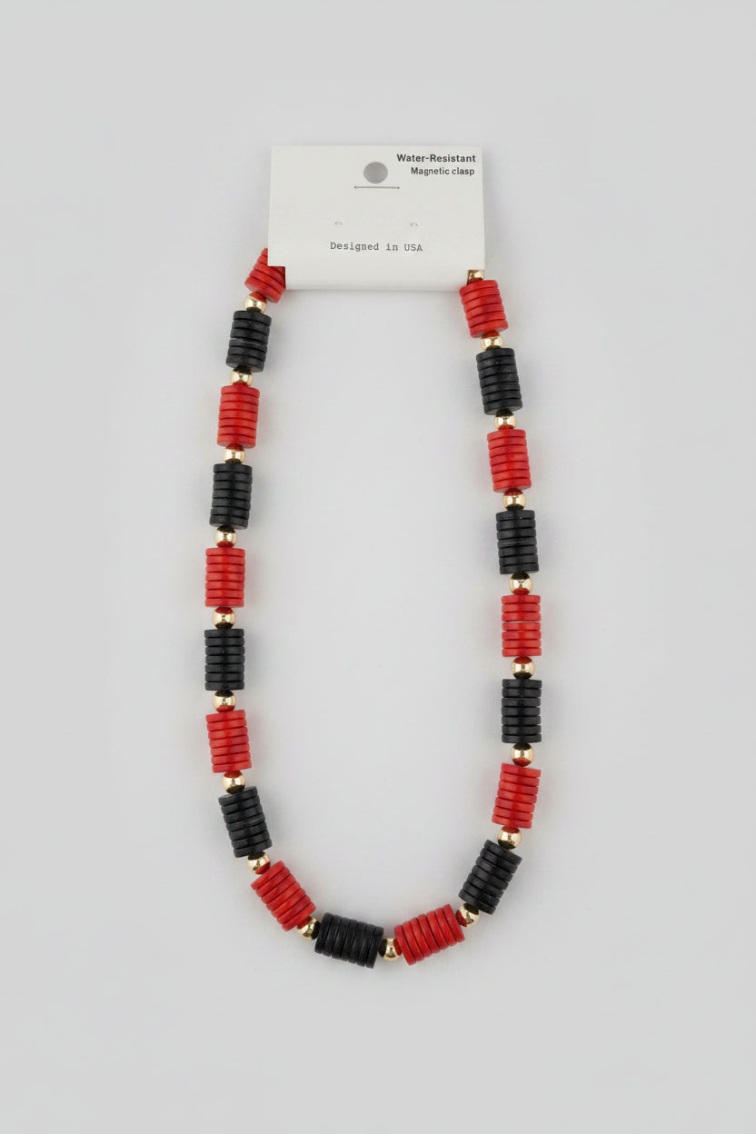 Gameday: 10mm Flat Bead Necklace Red & Black