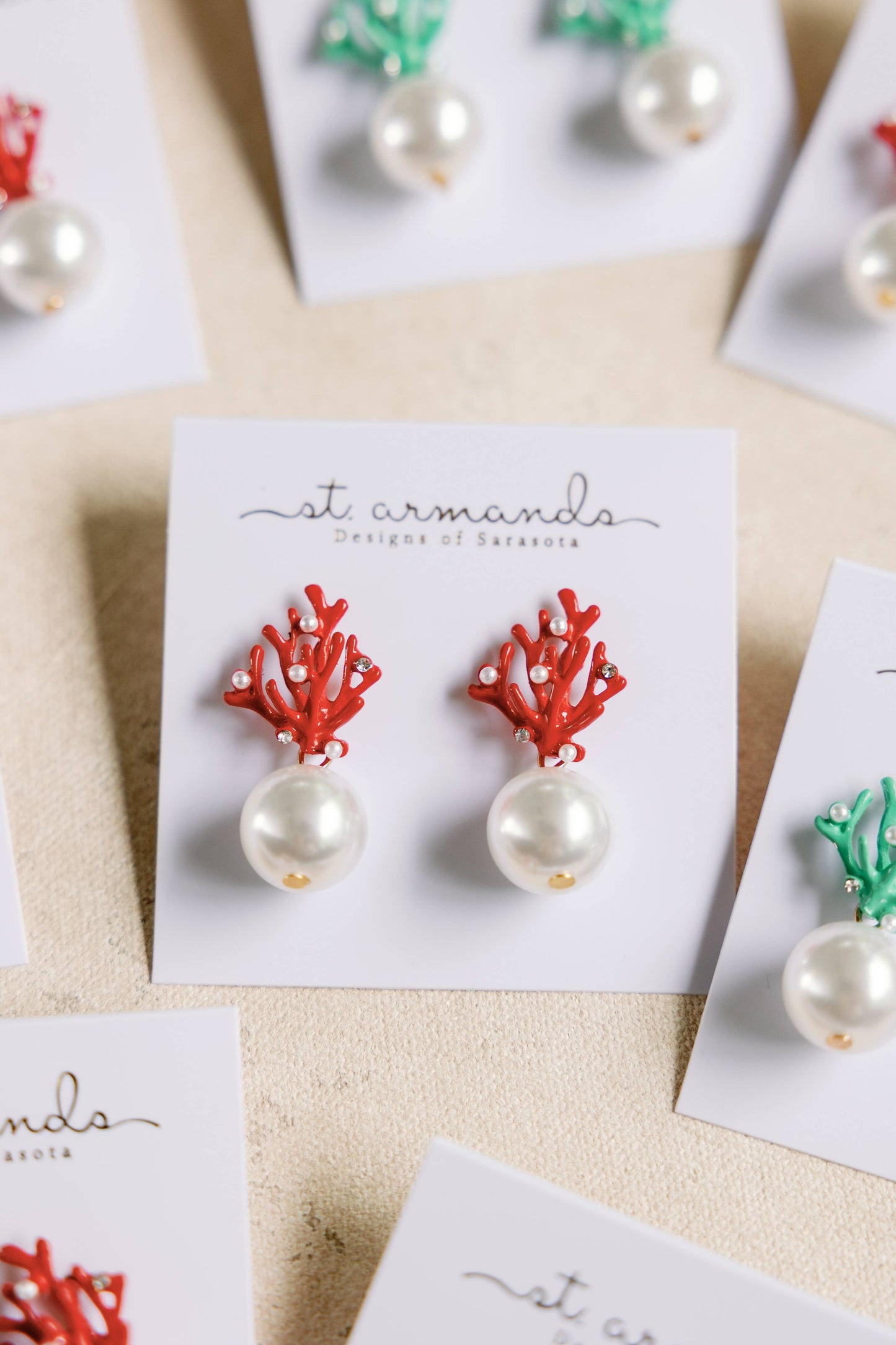 Pearl and Red Coral Mini Statement Earrings
