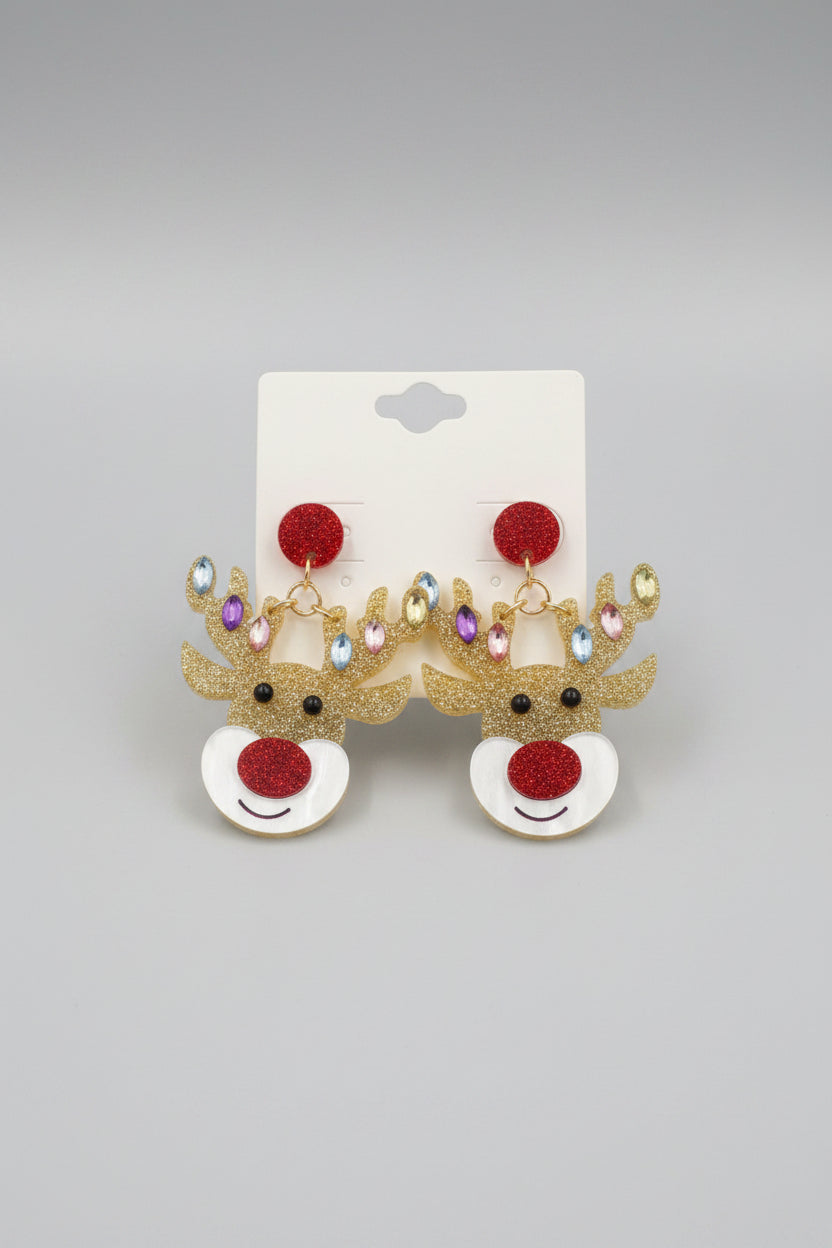 Christmas Rudolph Glitter Earrings