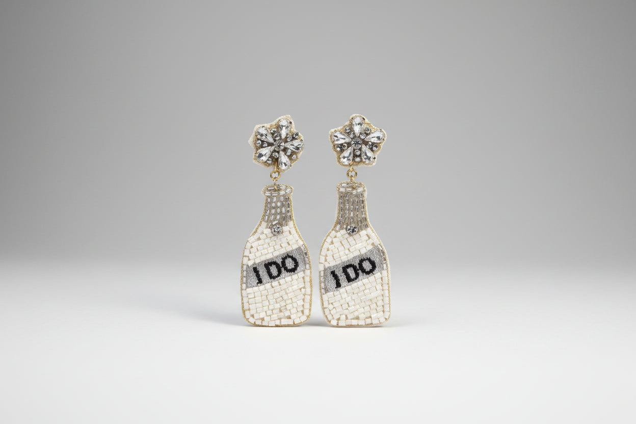 Beaded I DO Champagne Bottle Earrings