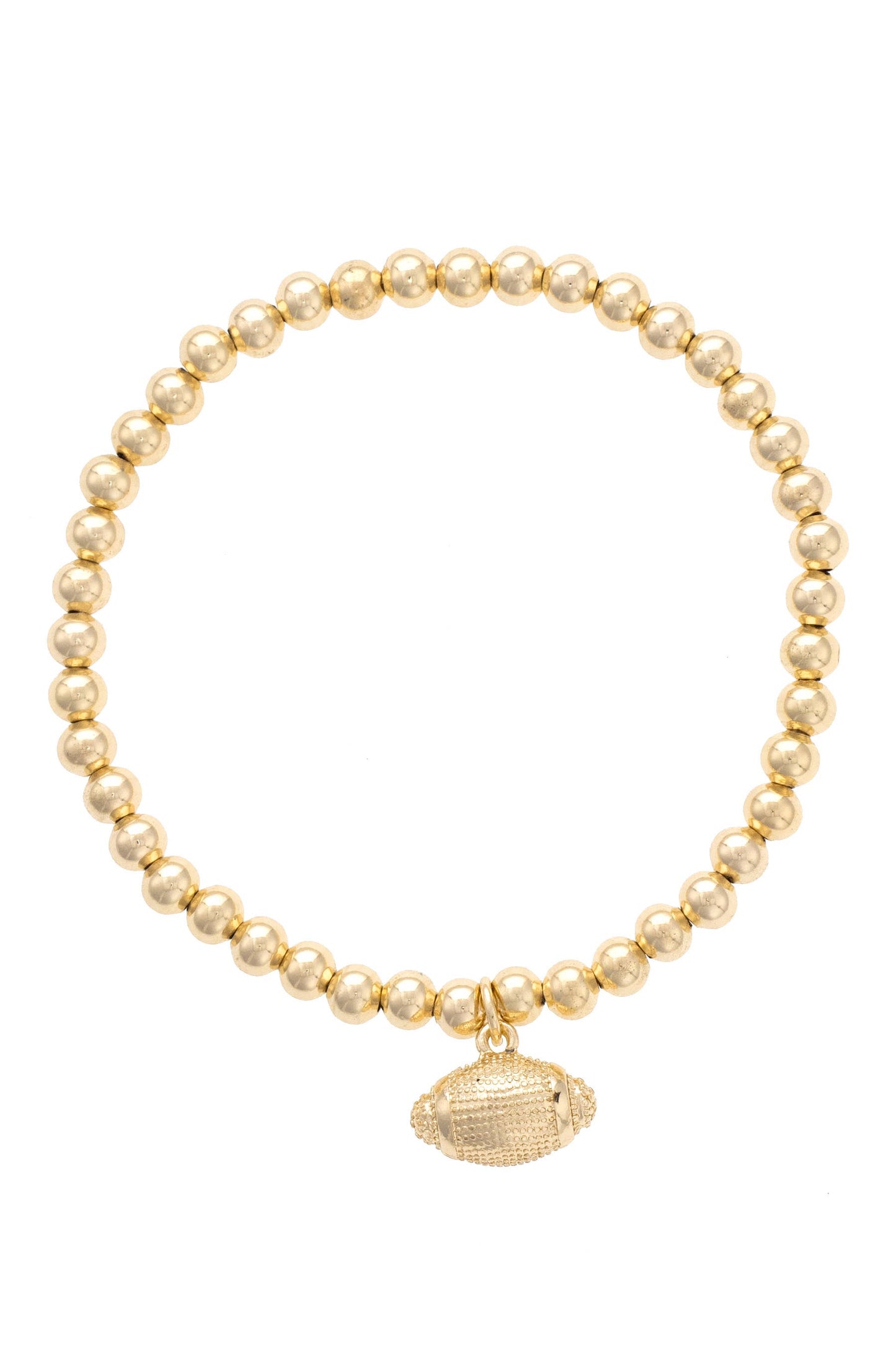Football Ball Bead Stretch Bracelet in Shiny Gold