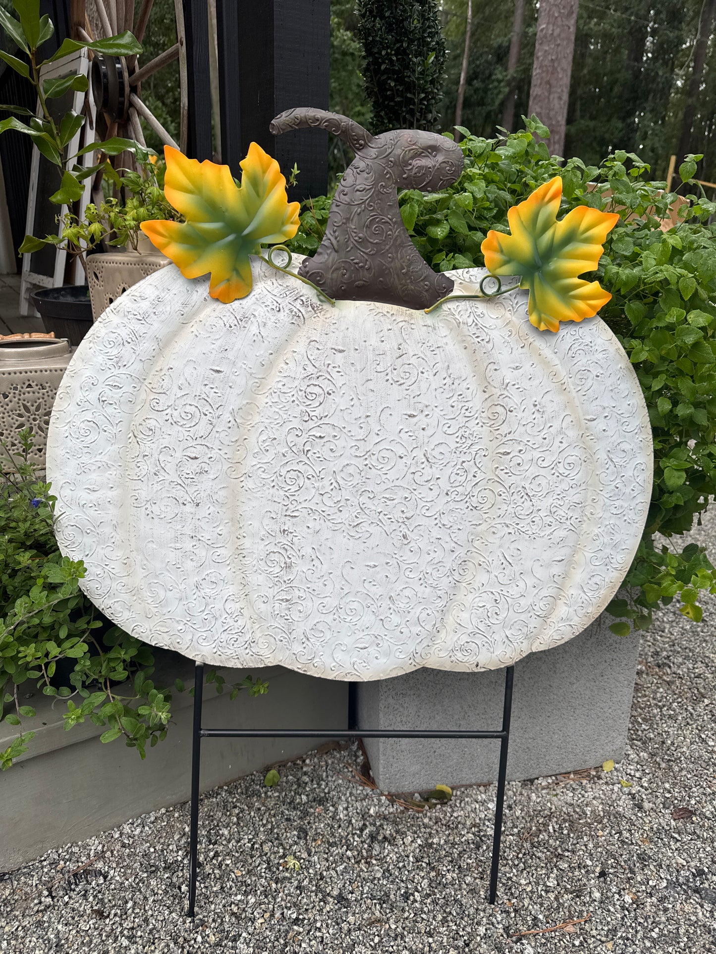 36" White Metal Pumpkin