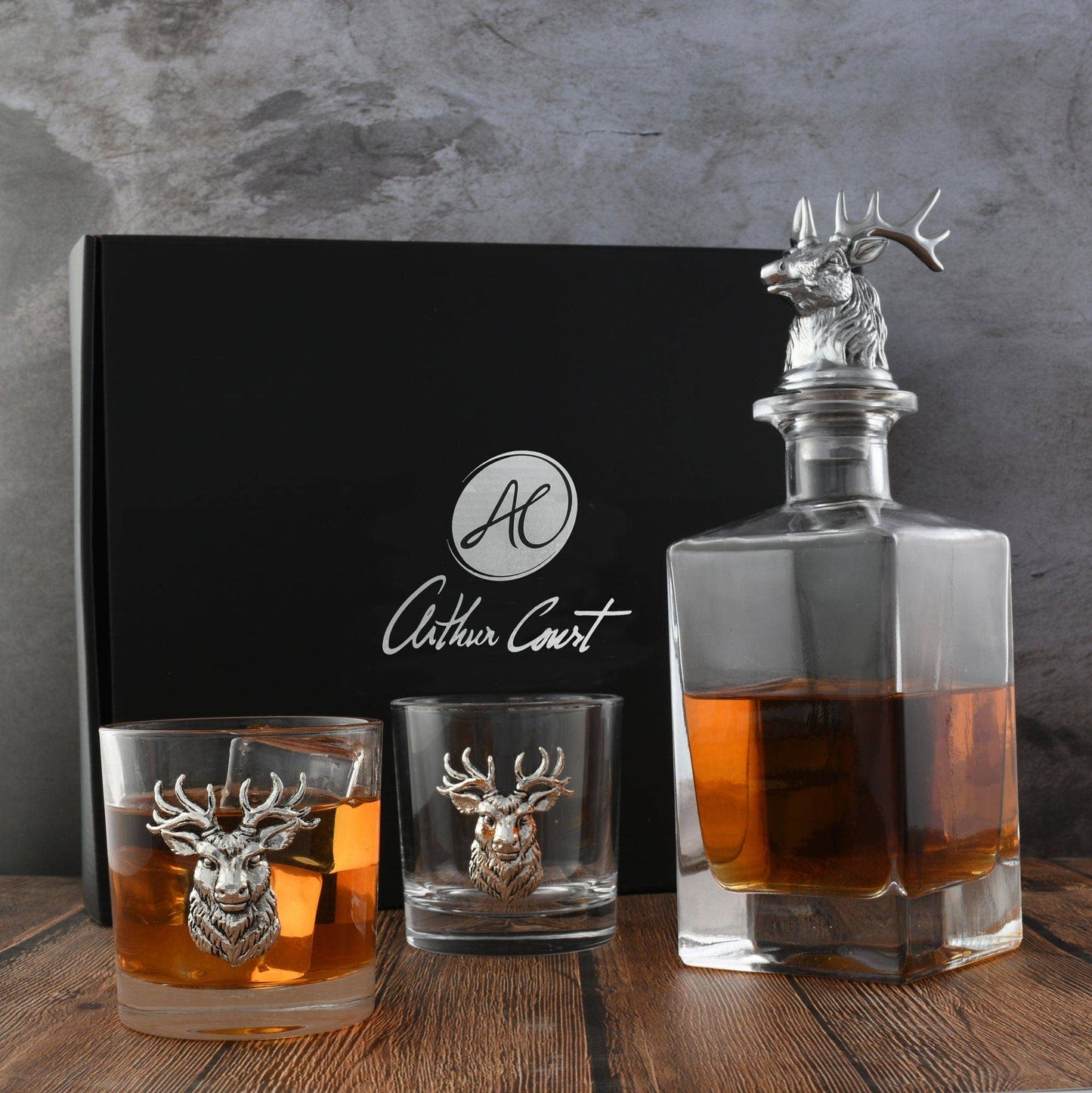 Arthur Court Elk / Deer Bust Decanter Set with Glasses
