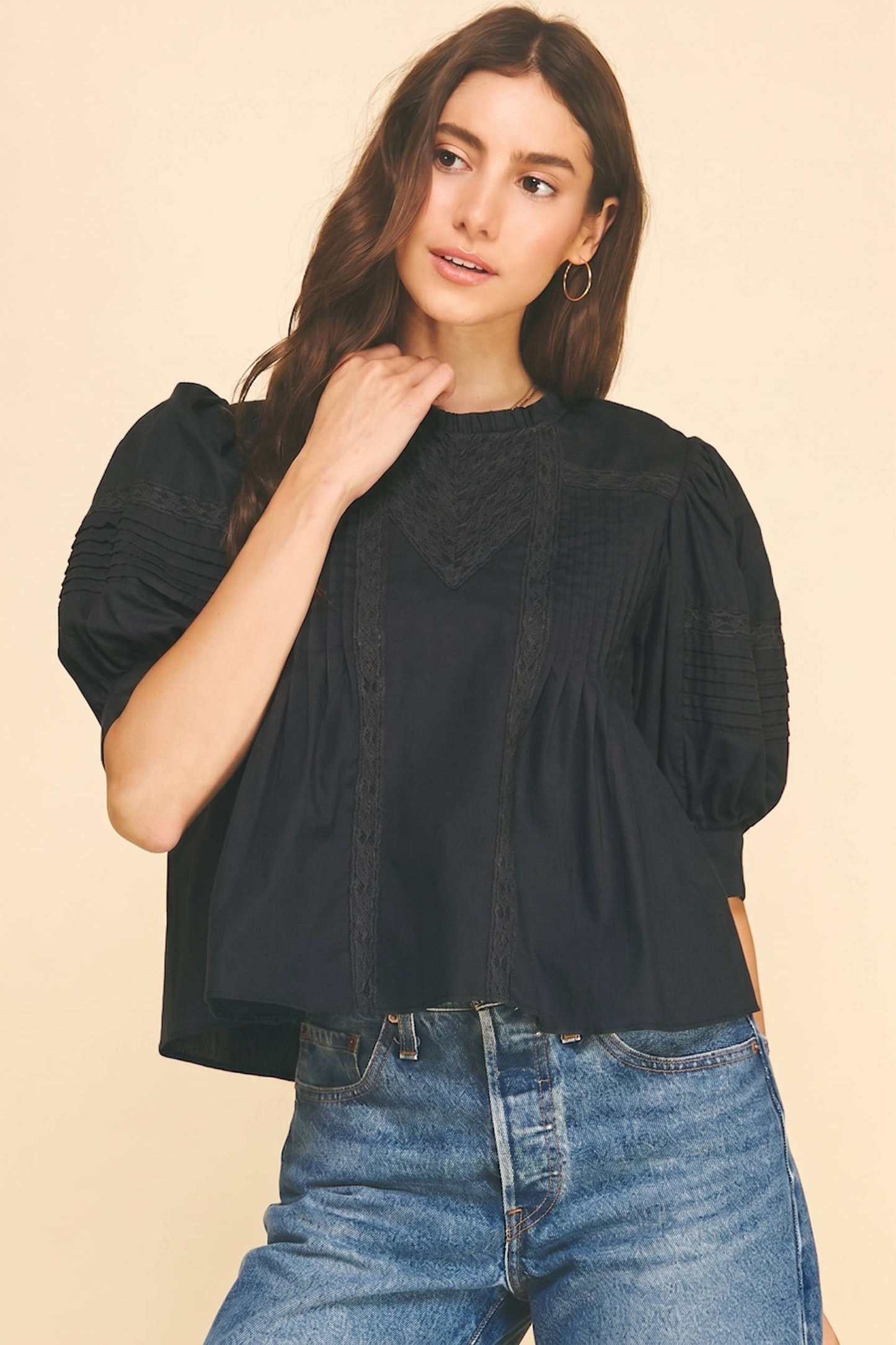 Black Lace Trimmed Detailed Blouse