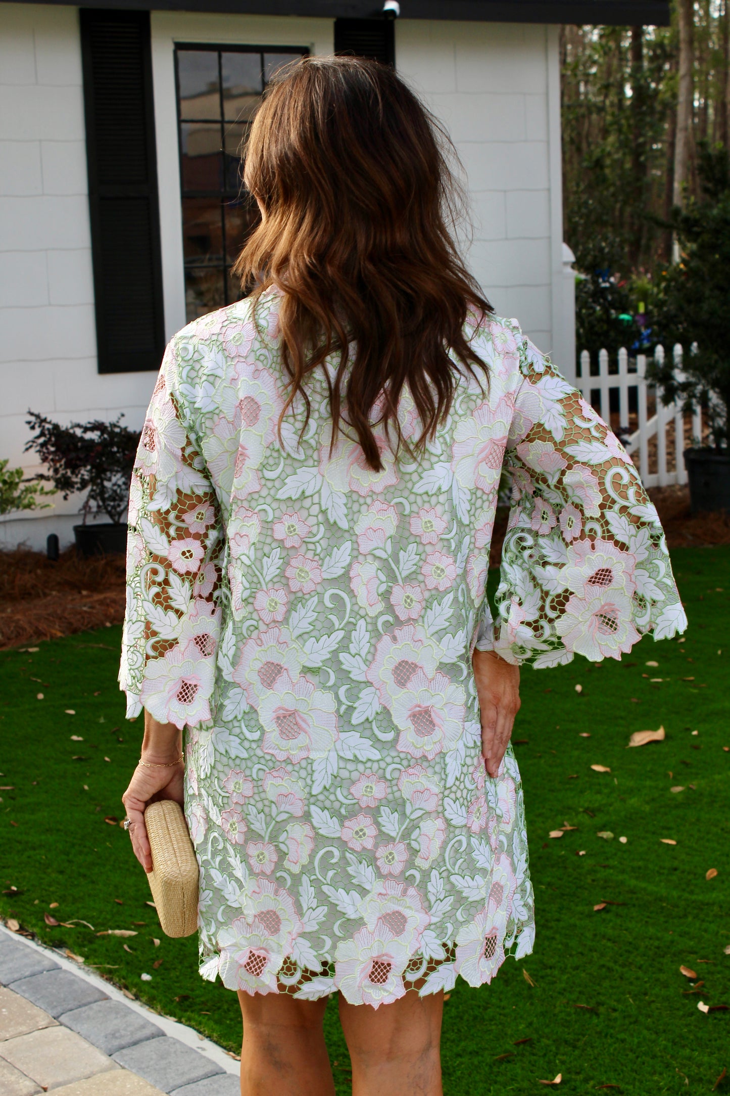 Brianna Cannon Pastel Floral Lace Caftan Dress