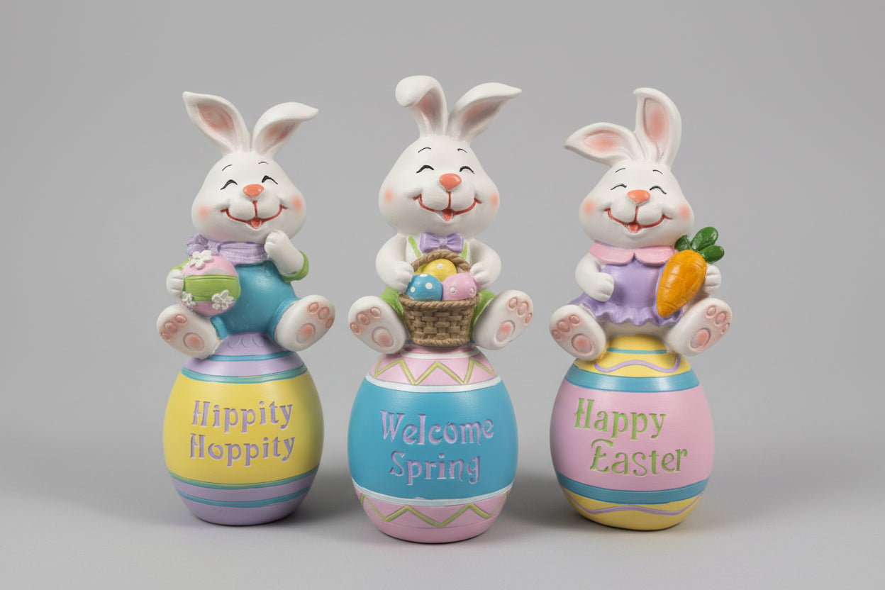 3 asst. Bunnies on Eggs