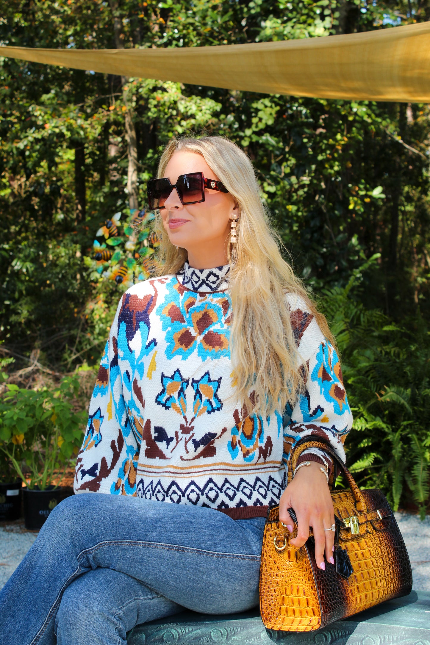 Long Sleeve Multi Color Abstract Sweater Top