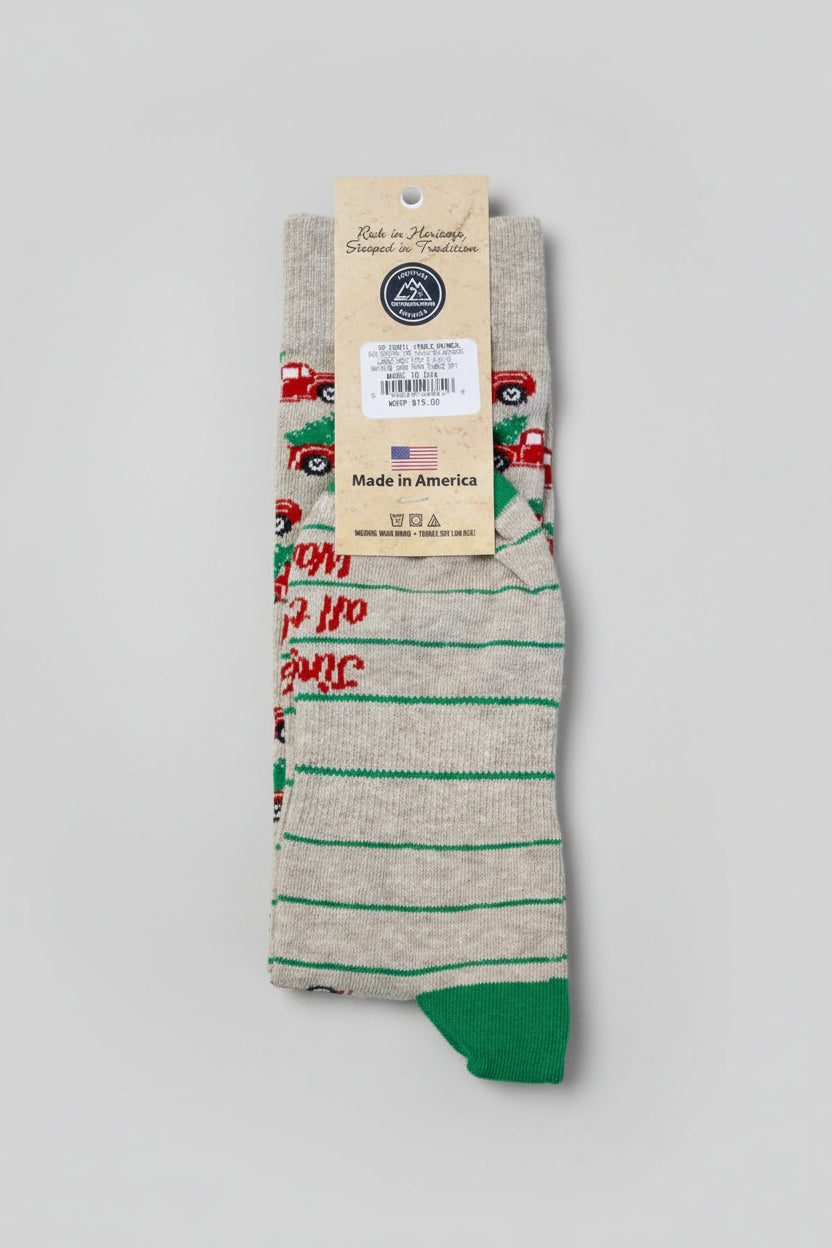 Brown Dog JINGLE – Oatmeal (Red Truck) Socks