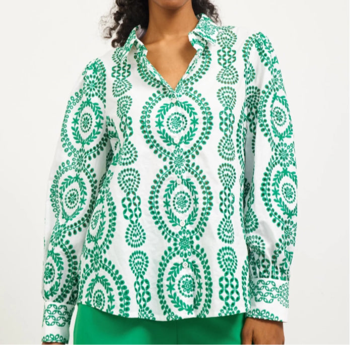 Embroidered Eyelet Longsleeve Blouse Green