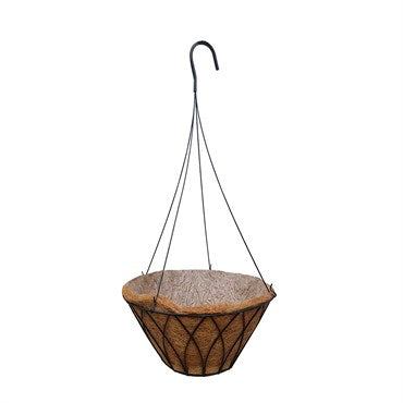AustramĀ® Lotus ProGro Hanging Planter with Wire Hanger - 24in - Round - Black - Natural Coco Fiber