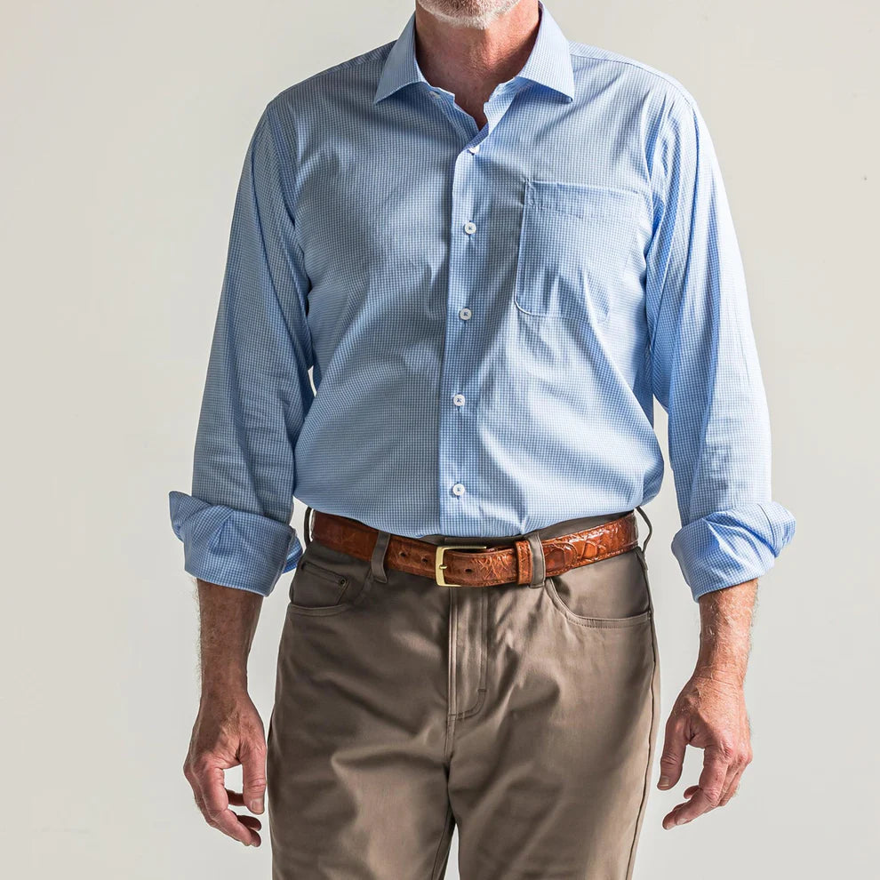 Onward Reserve Gingham Tailored Fit Spread Quad Button Down - Sky