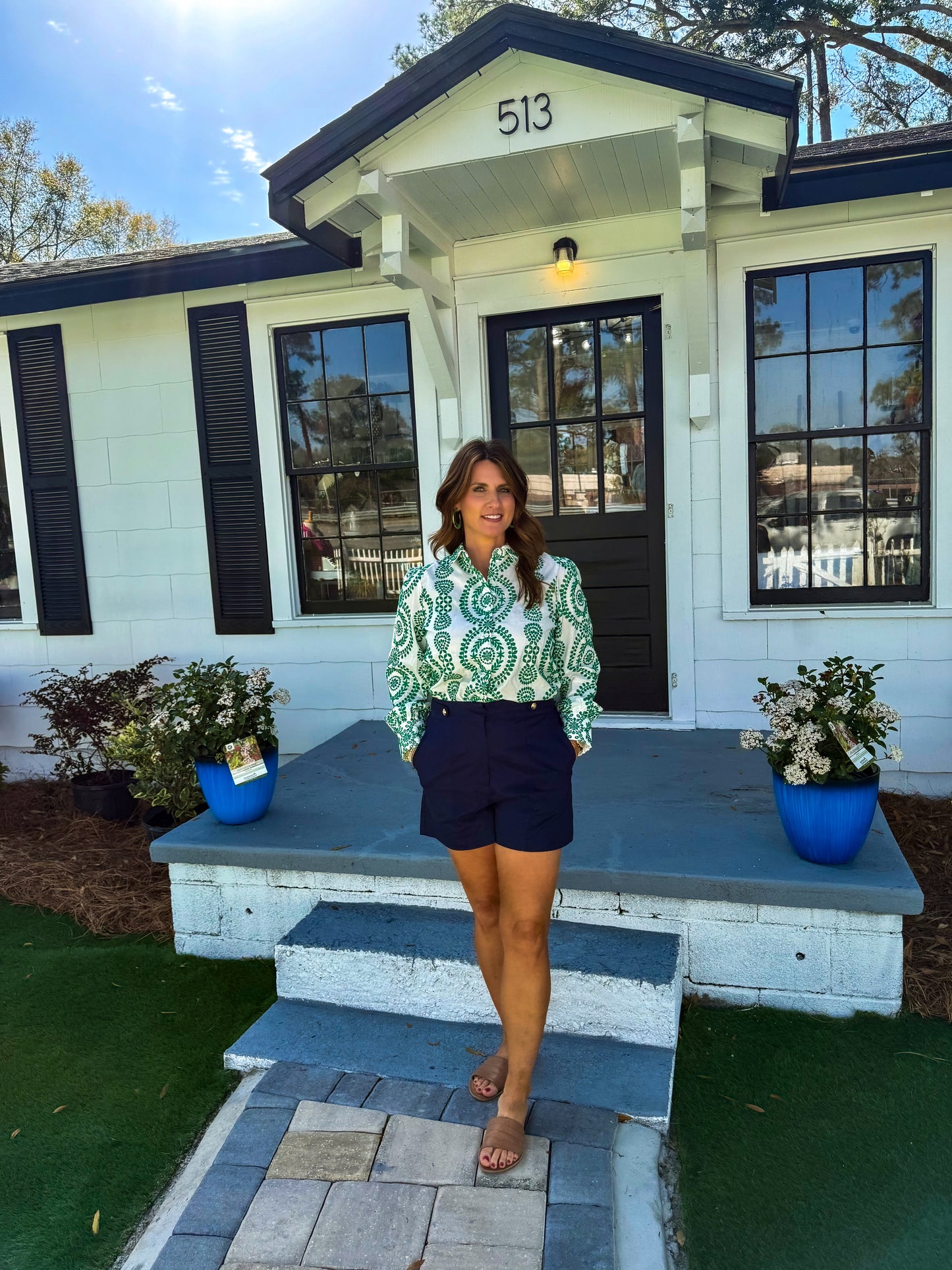 Embroidered Eyelet Longsleeve Blouse Green
