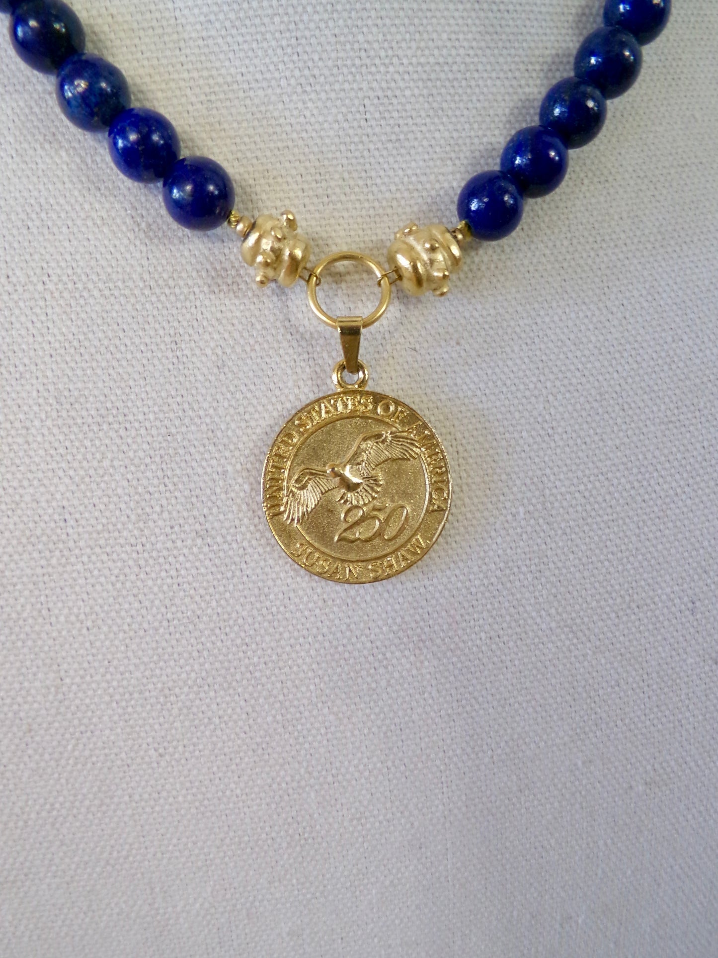 Gold USA 250 Coin on Genuine Lapis Stone Necklace
