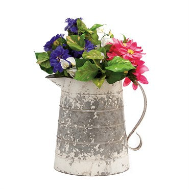 Deer Park Tall Pitcher Planter in Silver and White