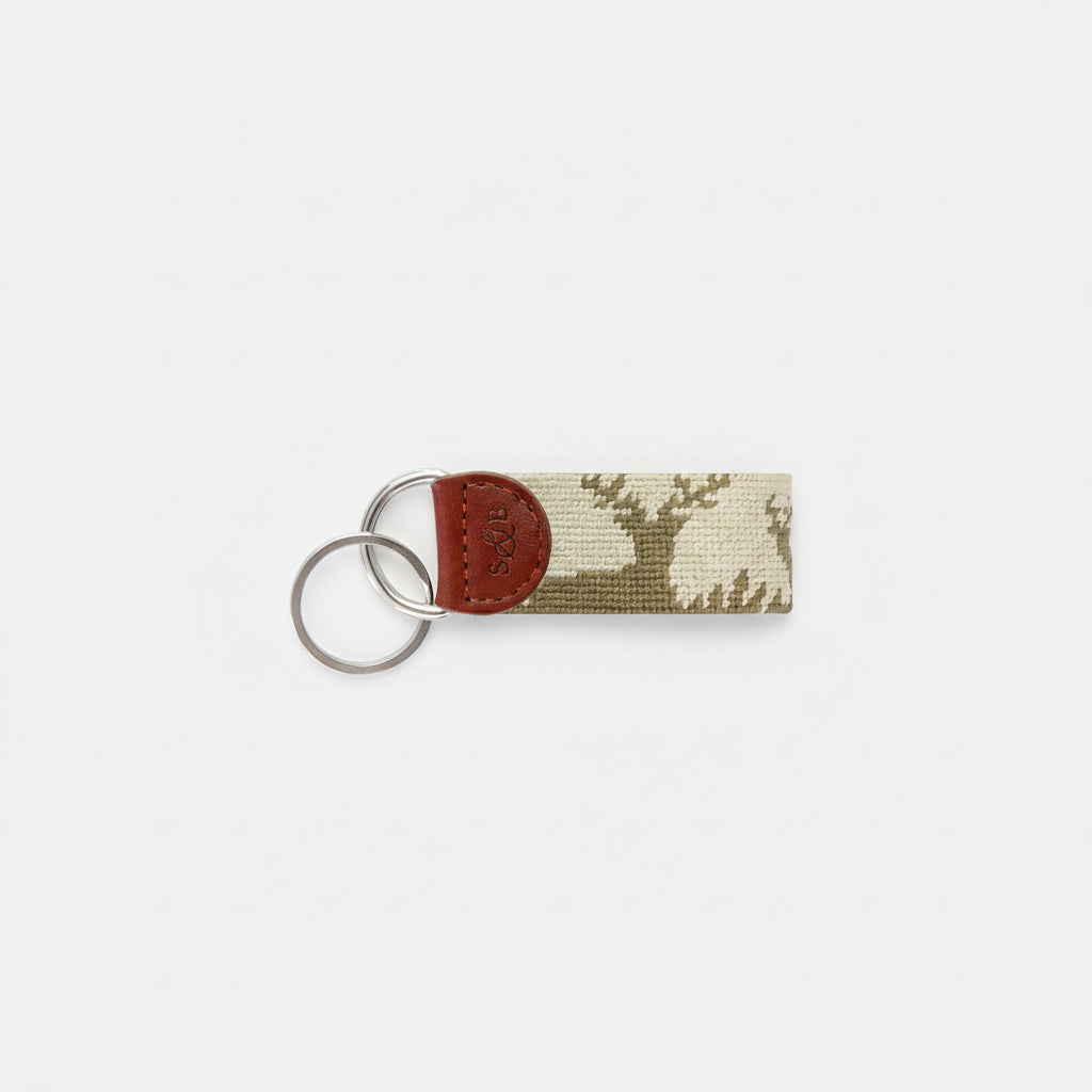 Smathers & Branson Deer Hunting Key Fob – Light Khaki | Premium Needlepoint Accessories