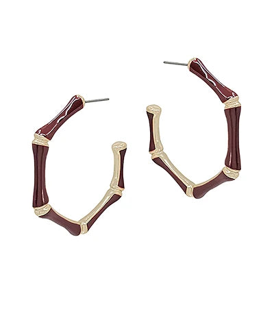 Hexagon Epoxy Bamboo Hoops Dark Brown
