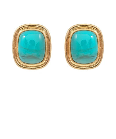Stone Square & Vintage Metal Earrings