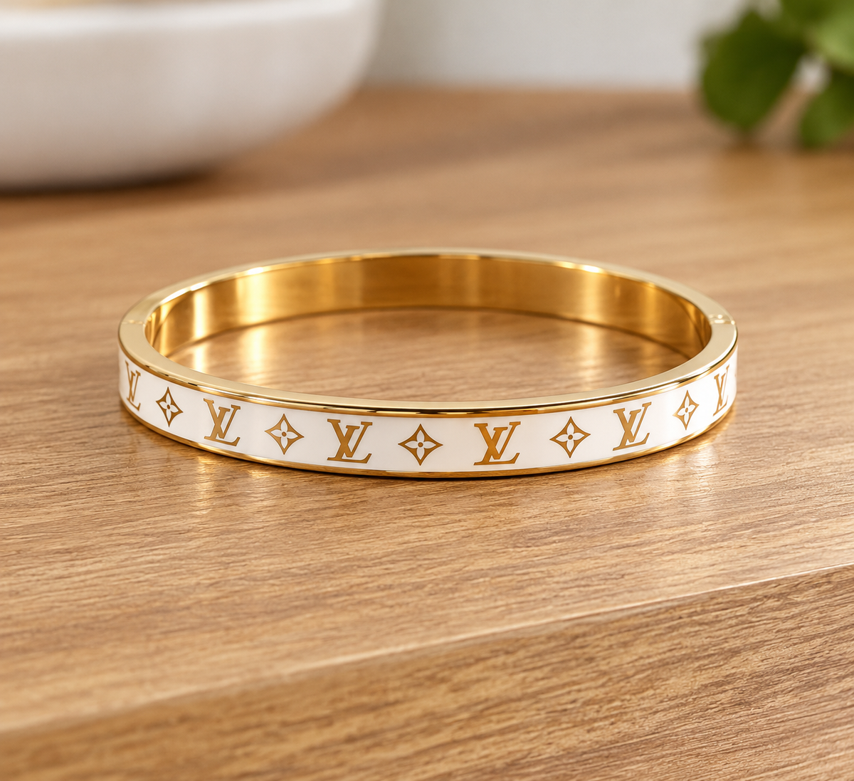 Louis Vuitton-Inspired Ivory Monogram Bangle Bracelet