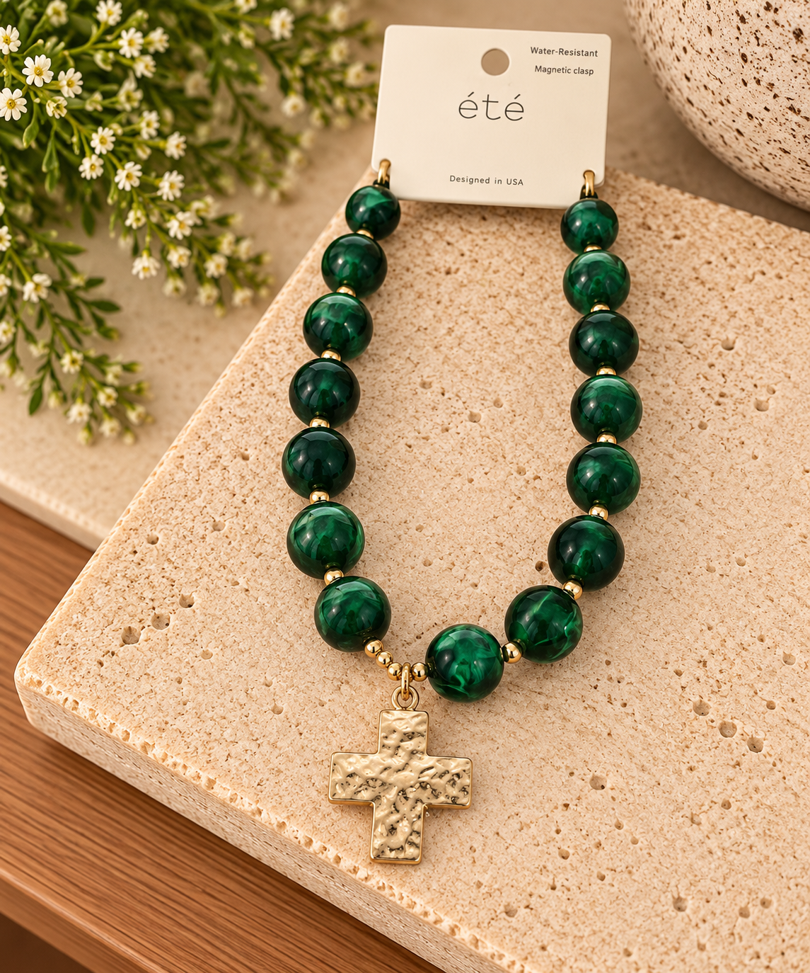 Emerald Grace Gold Cross Necklace