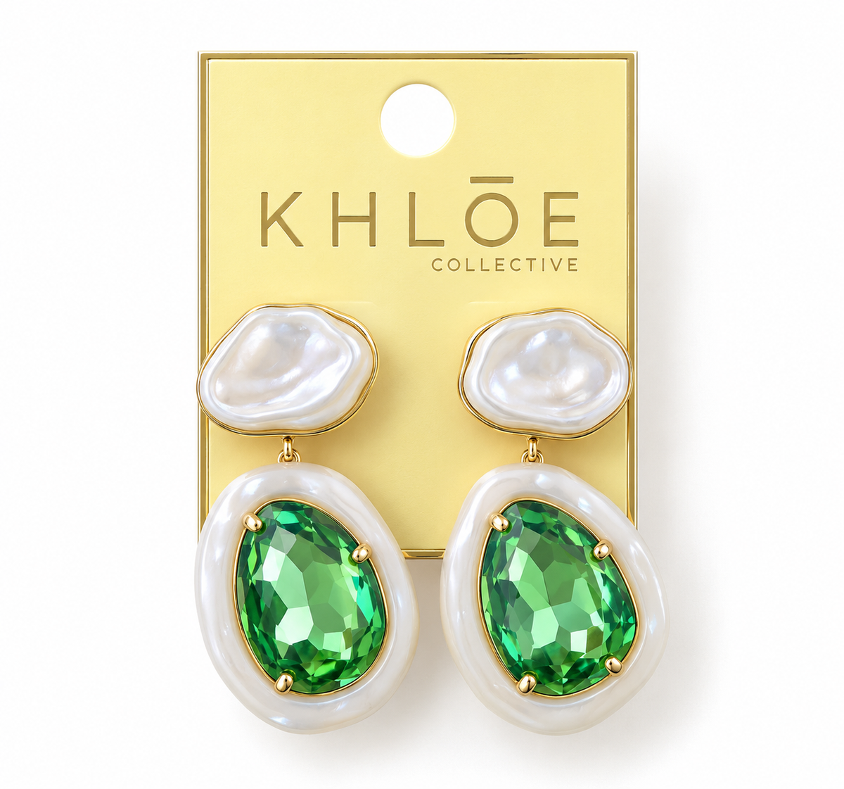 Emerald Elegance Pearl & Crystal Drop Earrings 💚