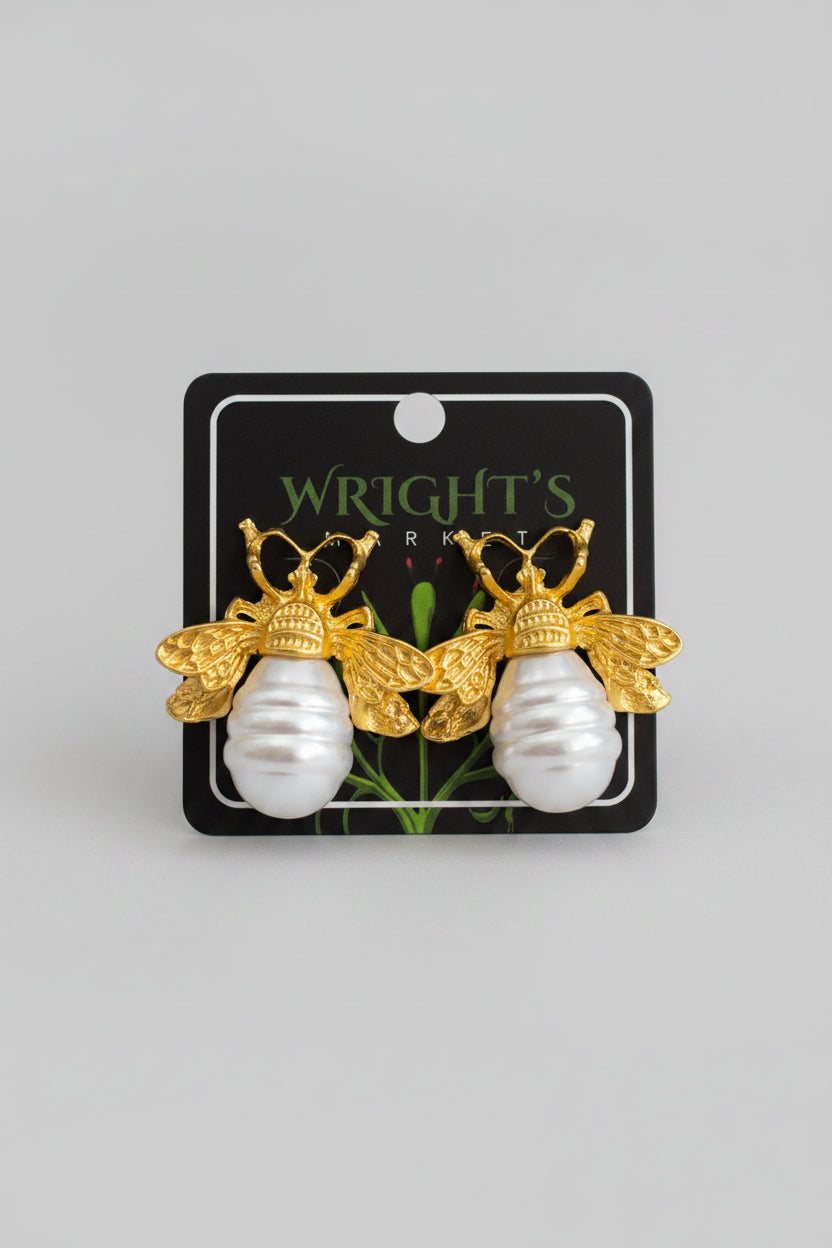 Bee with Pearl Earrings