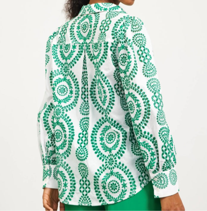 Embroidered Eyelet Longsleeve Blouse Green