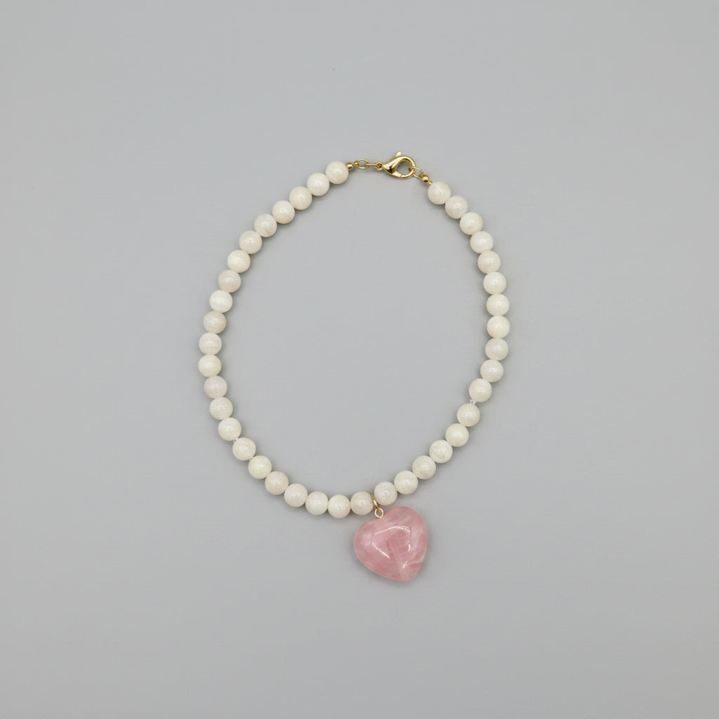 Pink Heart & Cream Bead Necklace