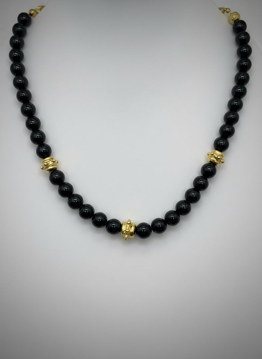 Susan Shaw Handcast Gold Bead & Black Onyx Choker Necklace