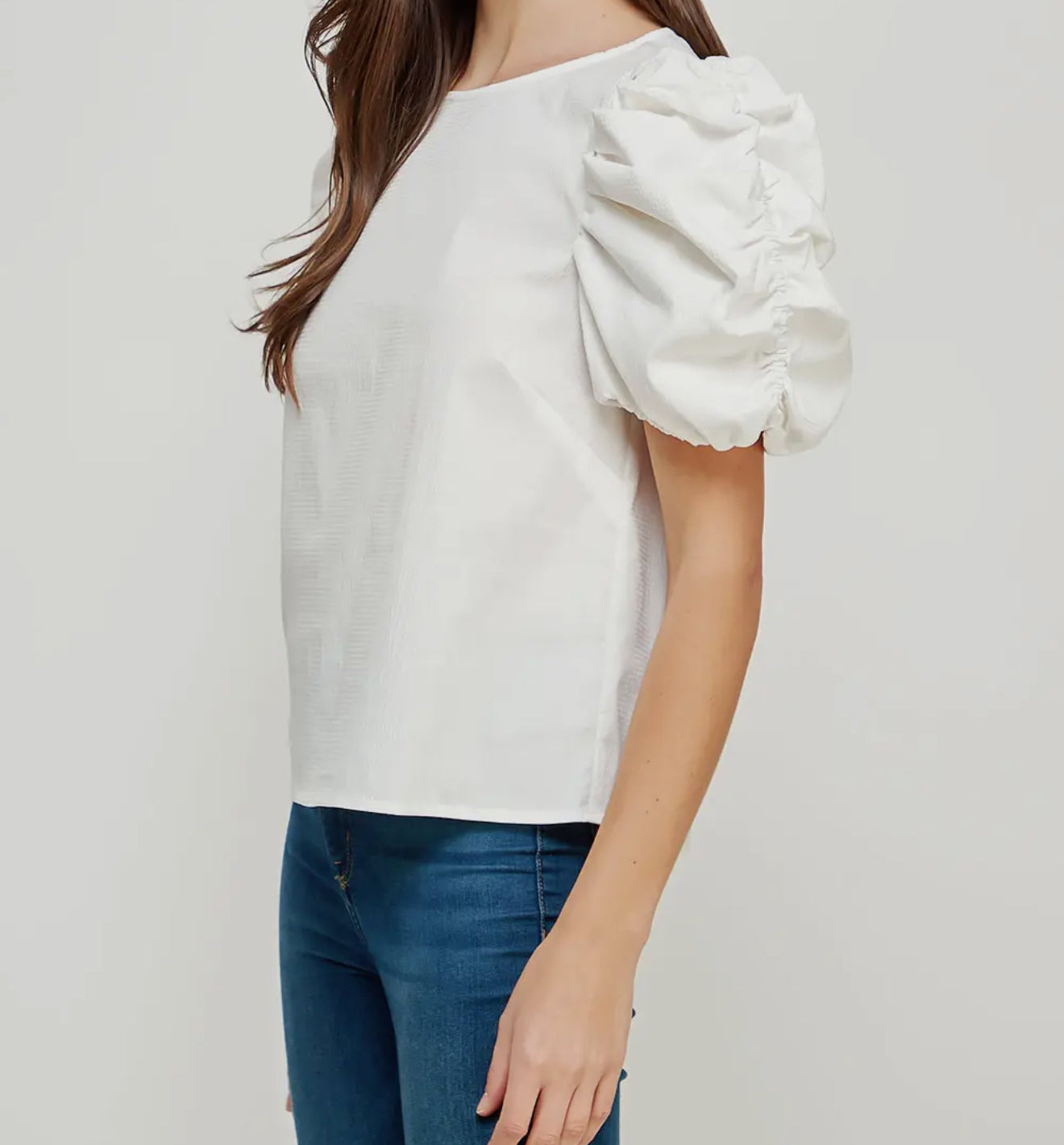 Voluminous Puff Sleeve Tee Top Off White