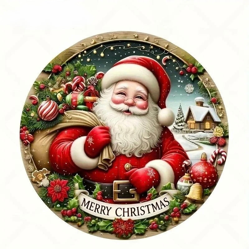 Round Metal Christmas Santa Wall