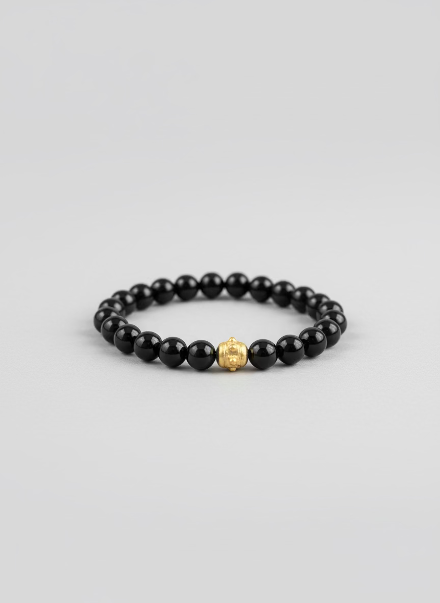 Susan Shaw Gold Bead & Black Onyx Stretch Bracelet