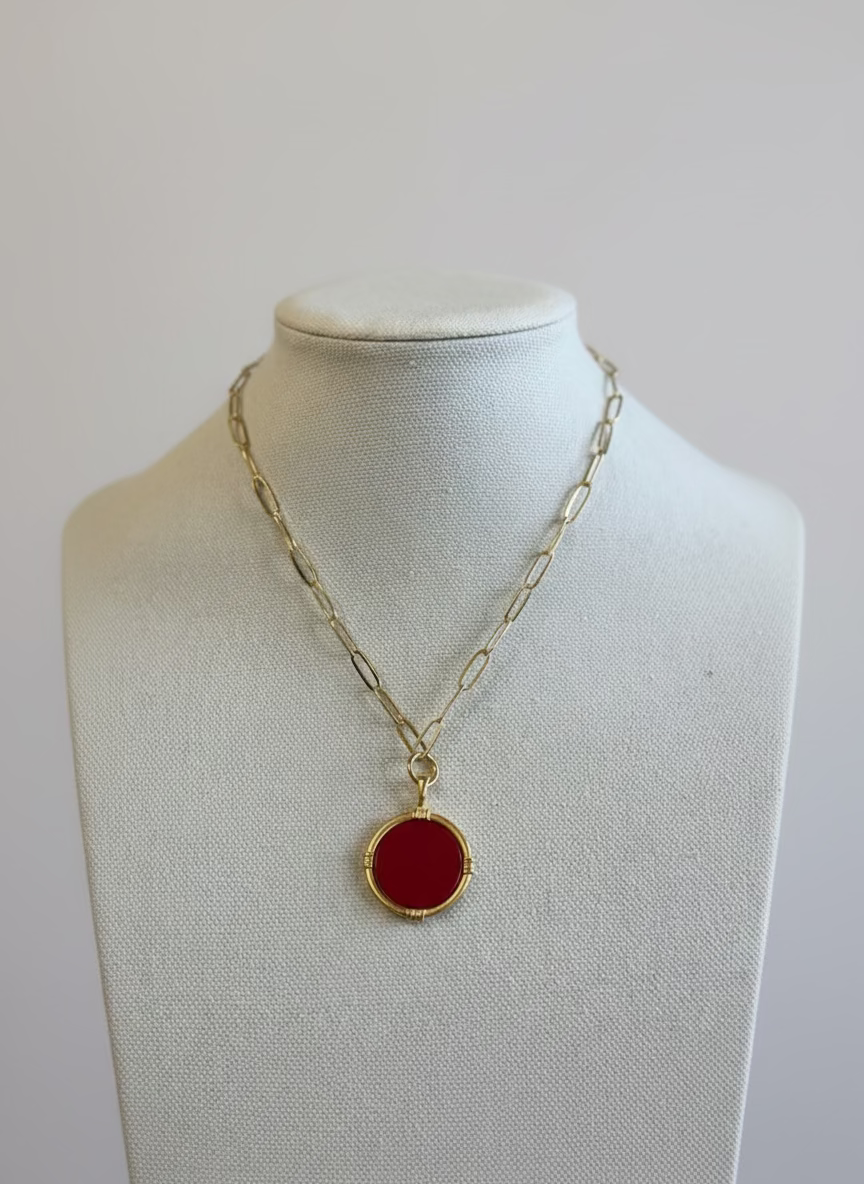 Susan Shaw Gold Round Red Coral Necklace