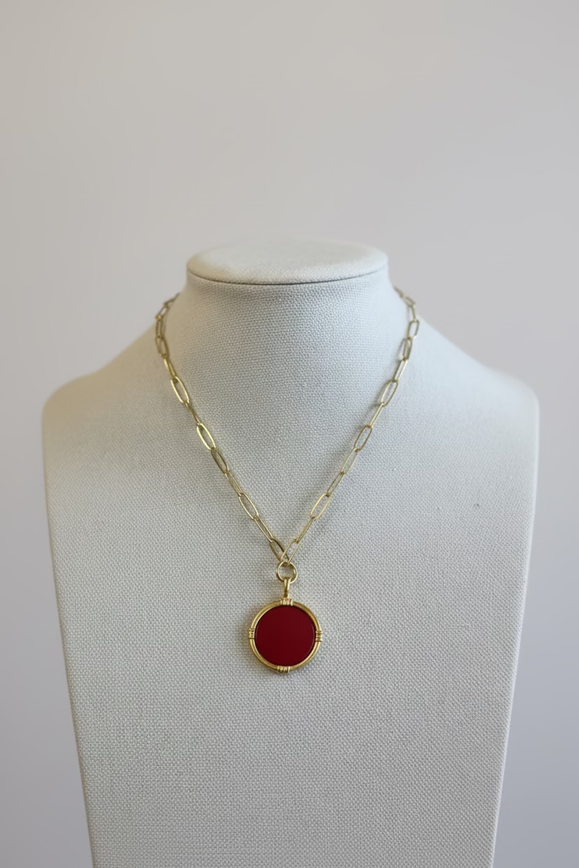 Susan Shaw Gold Round Red Coral Necklace