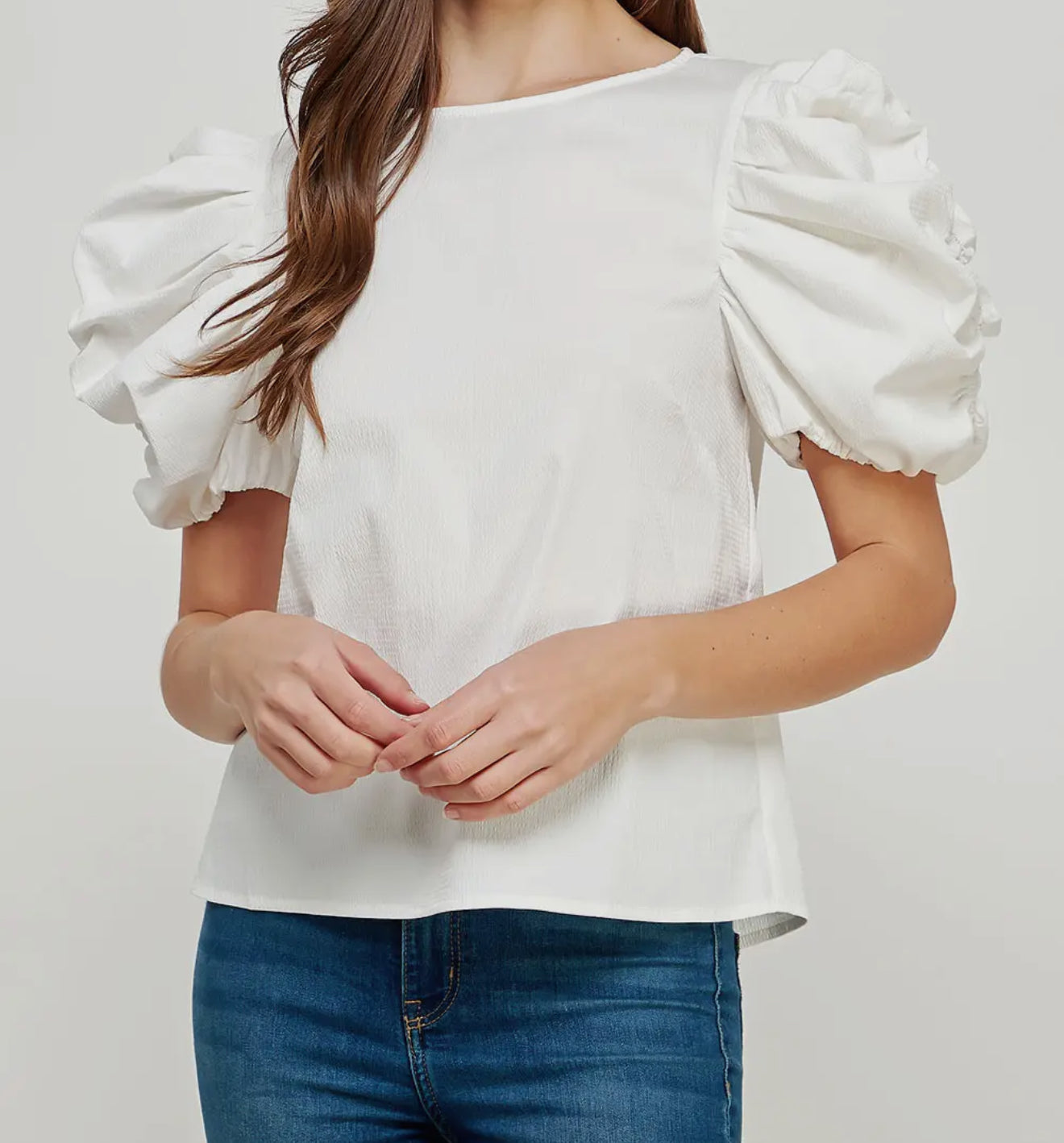 Voluminous Puff Sleeve Tee Top Off White