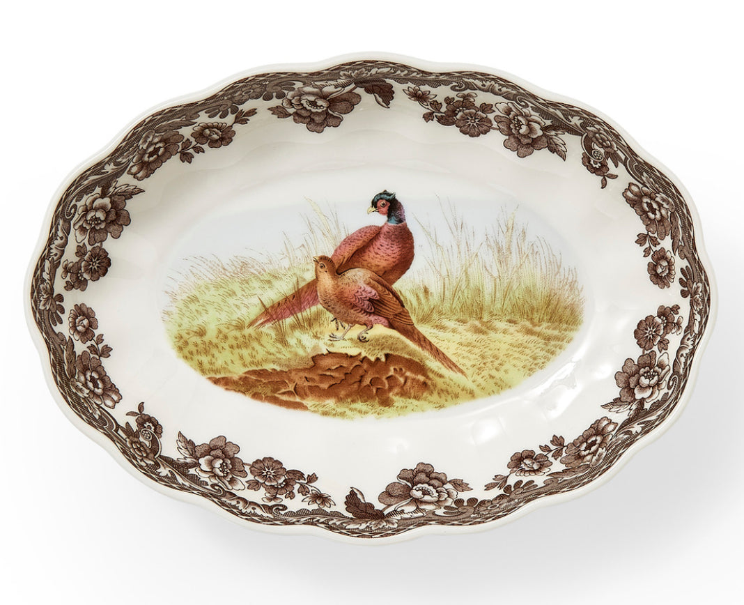 Spode Woodland Pheasant Oval Fluted Dish 6"
