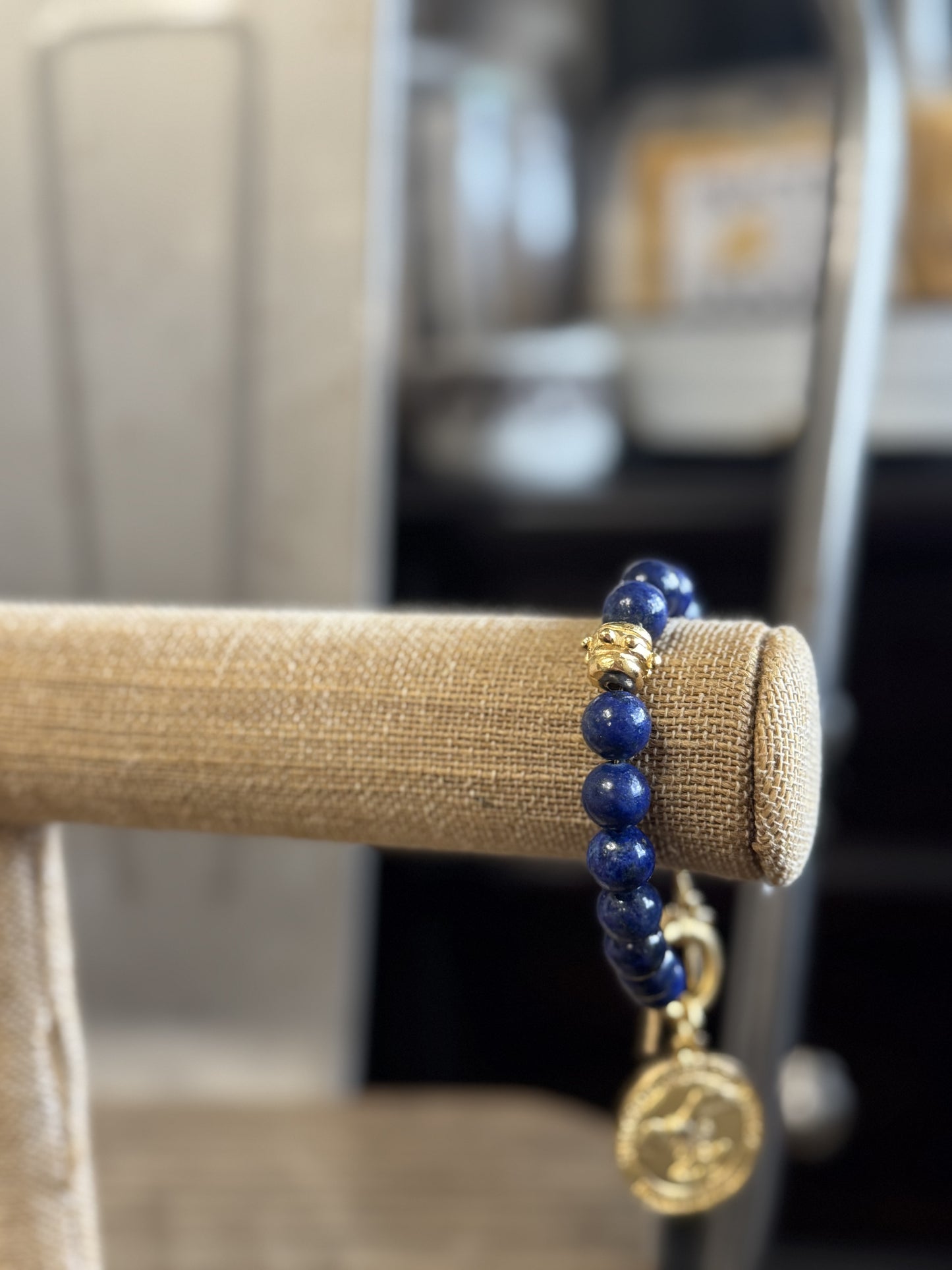 Gold USA 250 Coin on Blue Lapis Bracelet