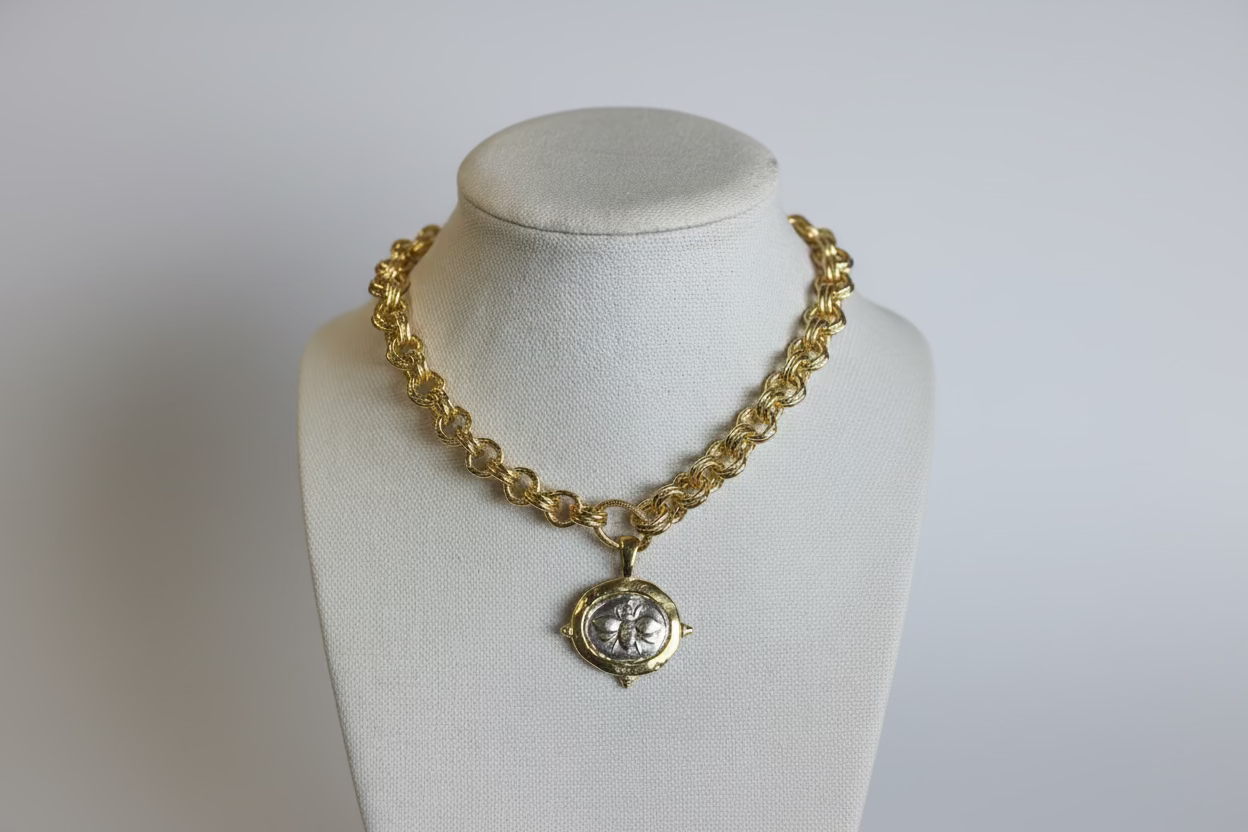 Susan Shaw Handcast Gold & Silver Bee Intaglio Necklace