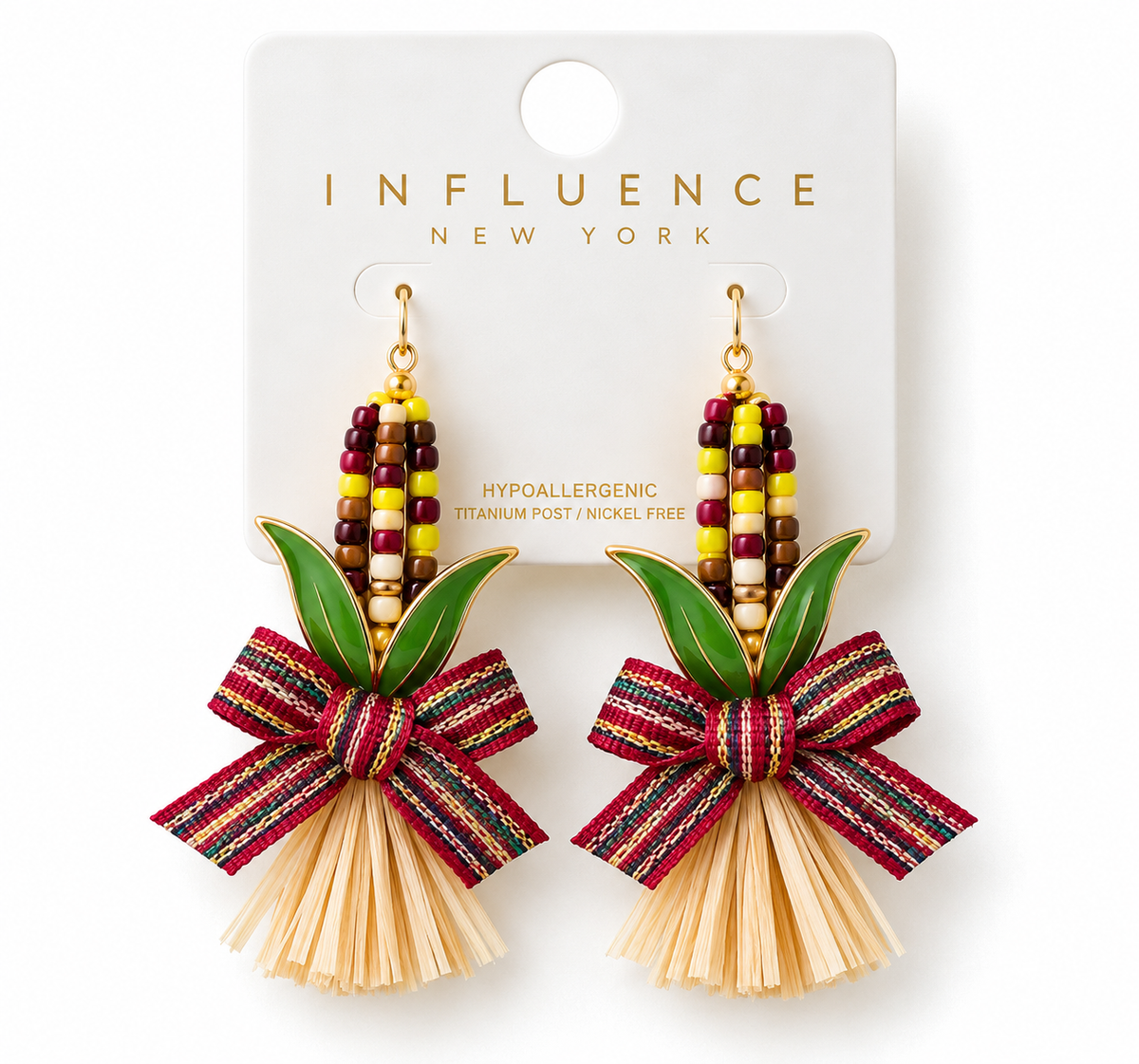 Harvest Charm Corn & Bow Earrings 🌽🎀