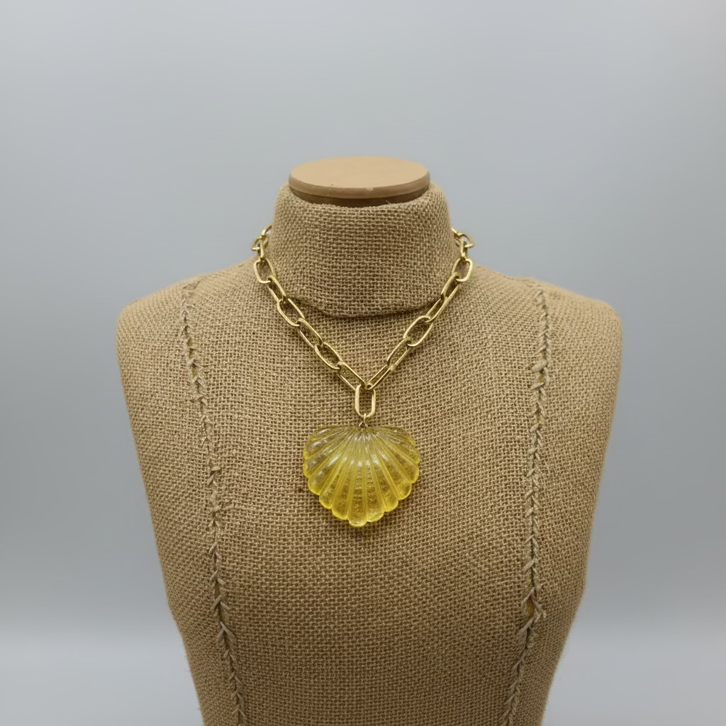 Upcycled Vintage Yellow Heart Gold Paperclip Chain Necklace