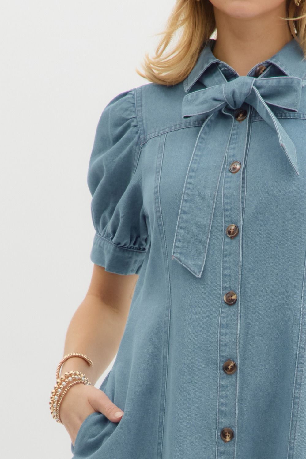 Blue Belle Denim Neck Tie Dress