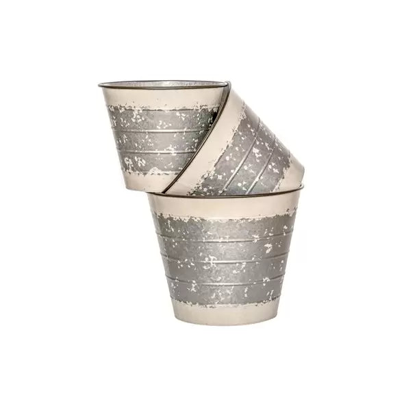 Deer Park Round Planters (Set of 3) in Silver & White