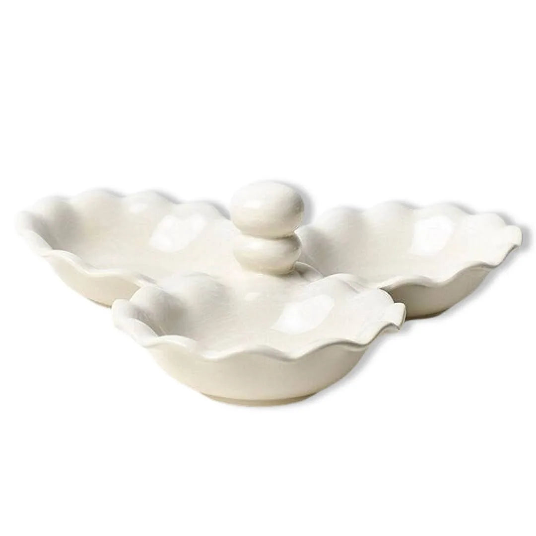 Coton Colors Signature White Ruffle Three Bowl Server