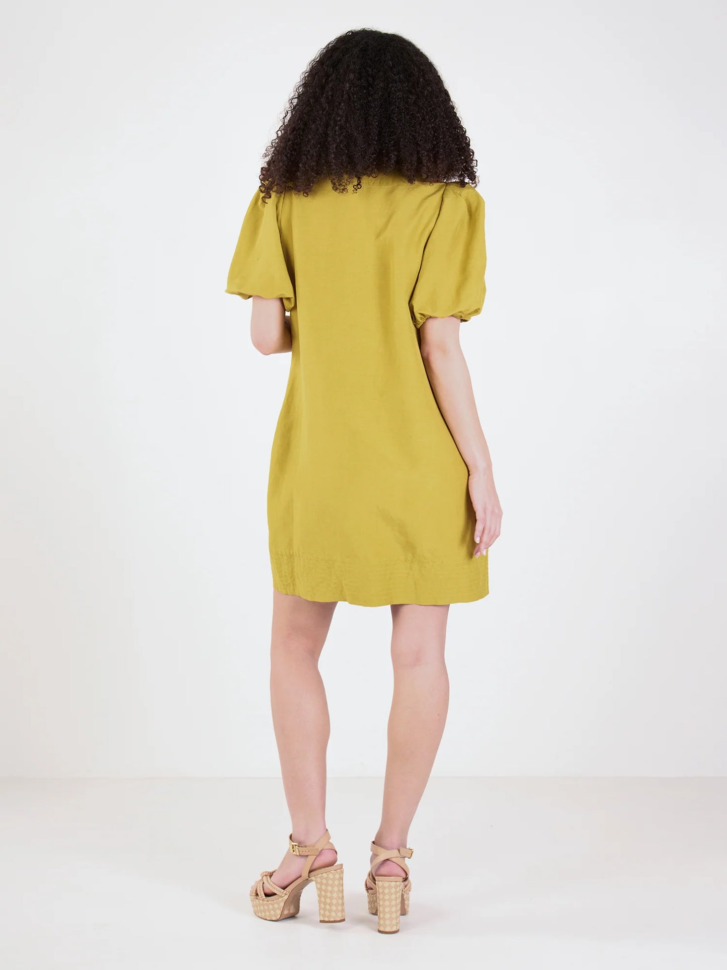 Emily McCarthy- Golden Hour Linen, Hampton Mini dress in Golden Olive color