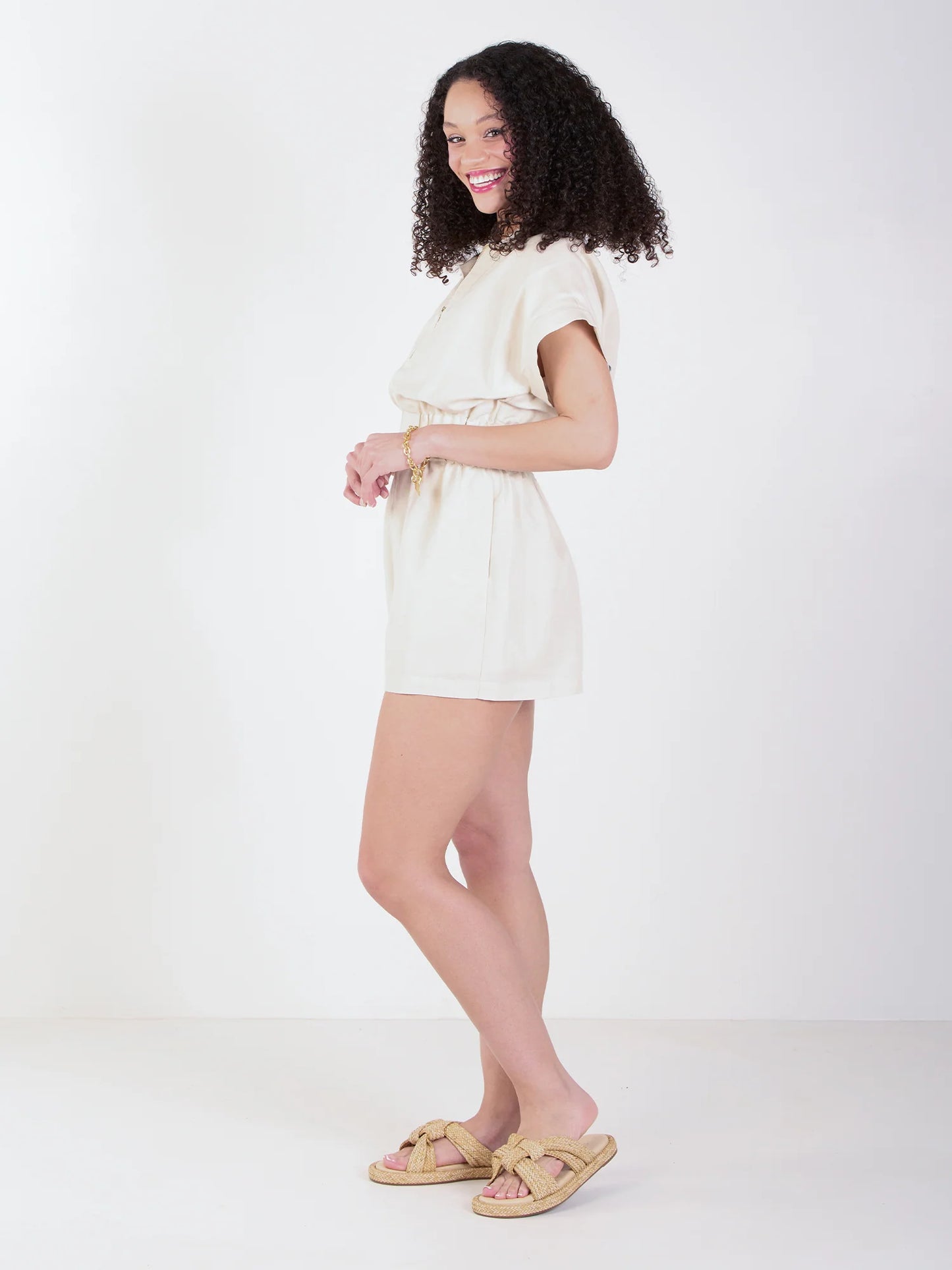 Emily McCarthy-linen Poppy Romper in Birch