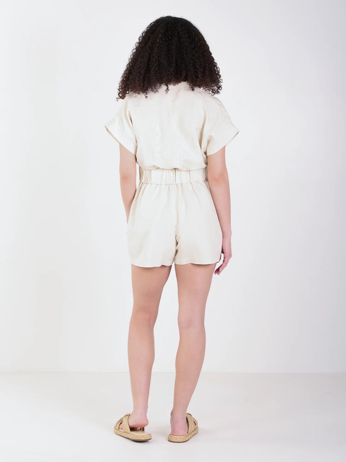 Emily McCarthy-linen Poppy Romper in Birch